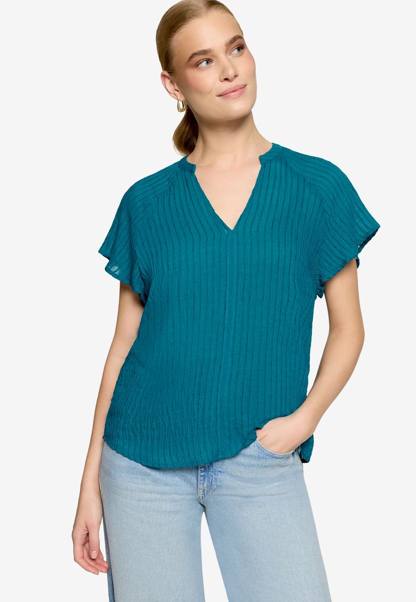 Strukturierte Bluse mit V-Ausschnitt