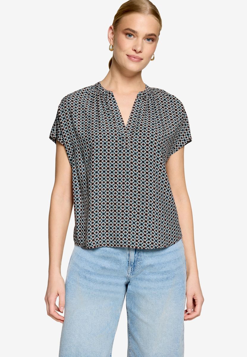 Bluse mit geometrischem Muster und V-Ausschnitt