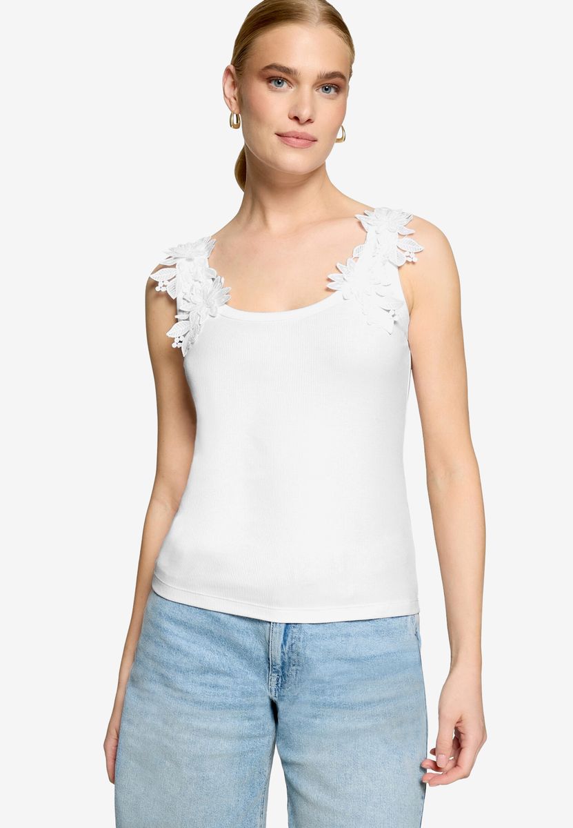 Geripptes Tanktop mit floraler Spitze
