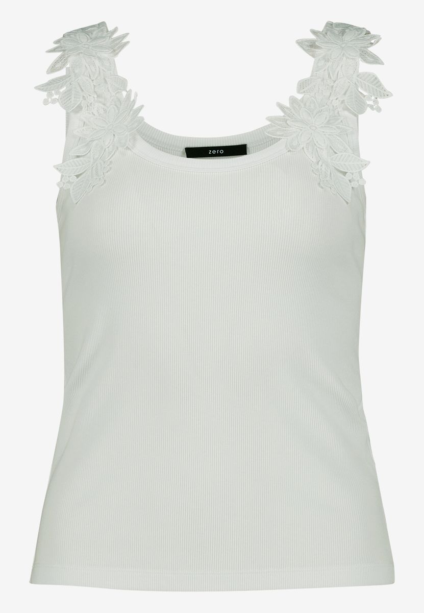 Geripptes Tanktop mit floraler Spitze