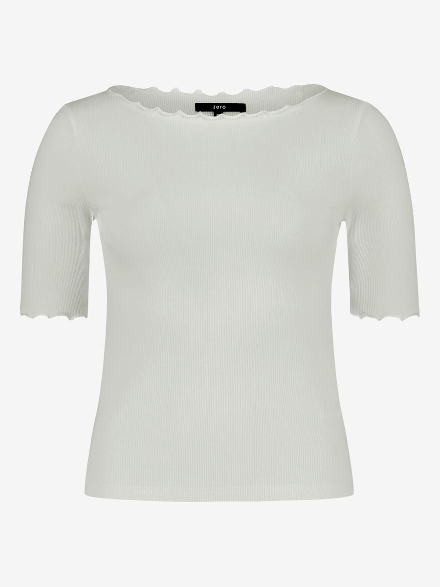 Geripptes U-Boot-Shirt mit Wellensaum
