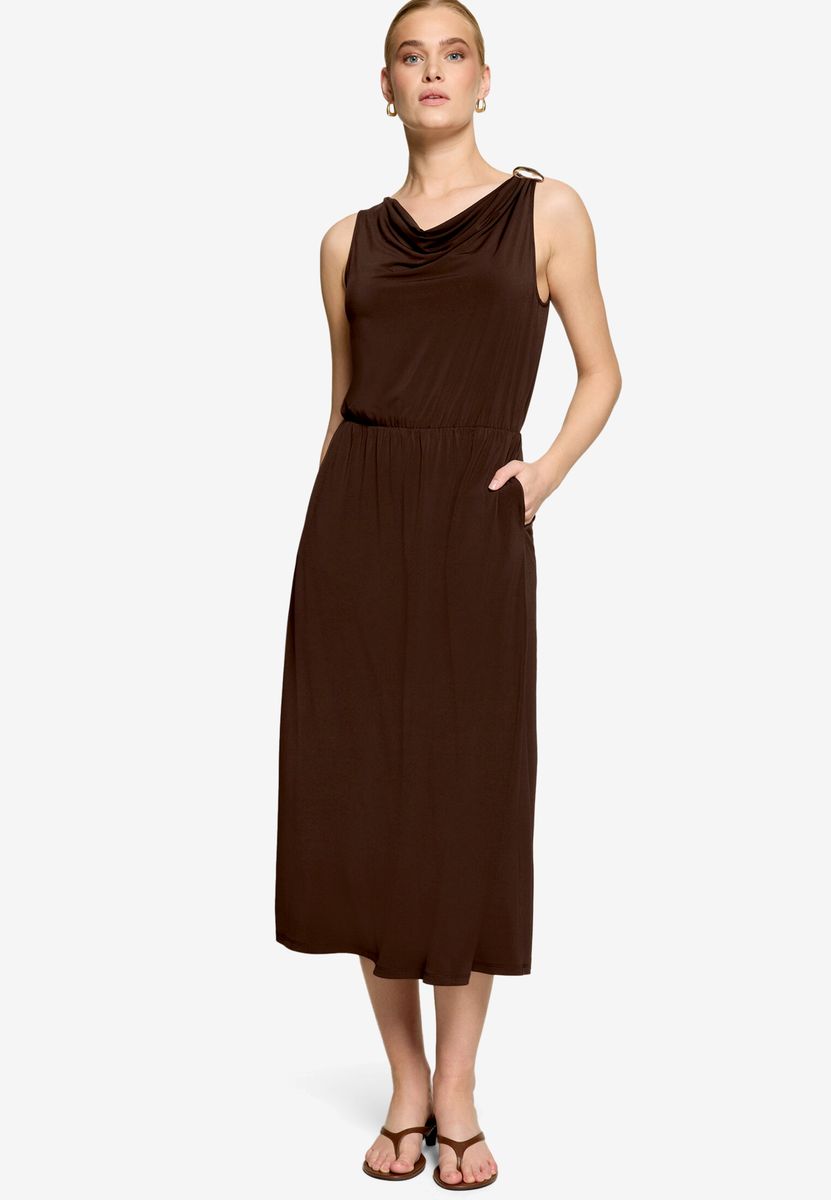 Midikleid mit Wasserfallausschnitt und Taillengummi