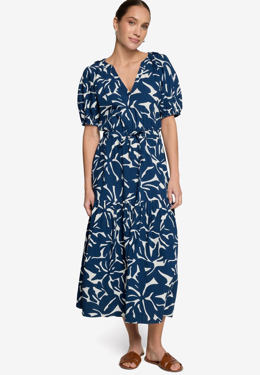 Kurzärmliges gestuftes Maxikleid