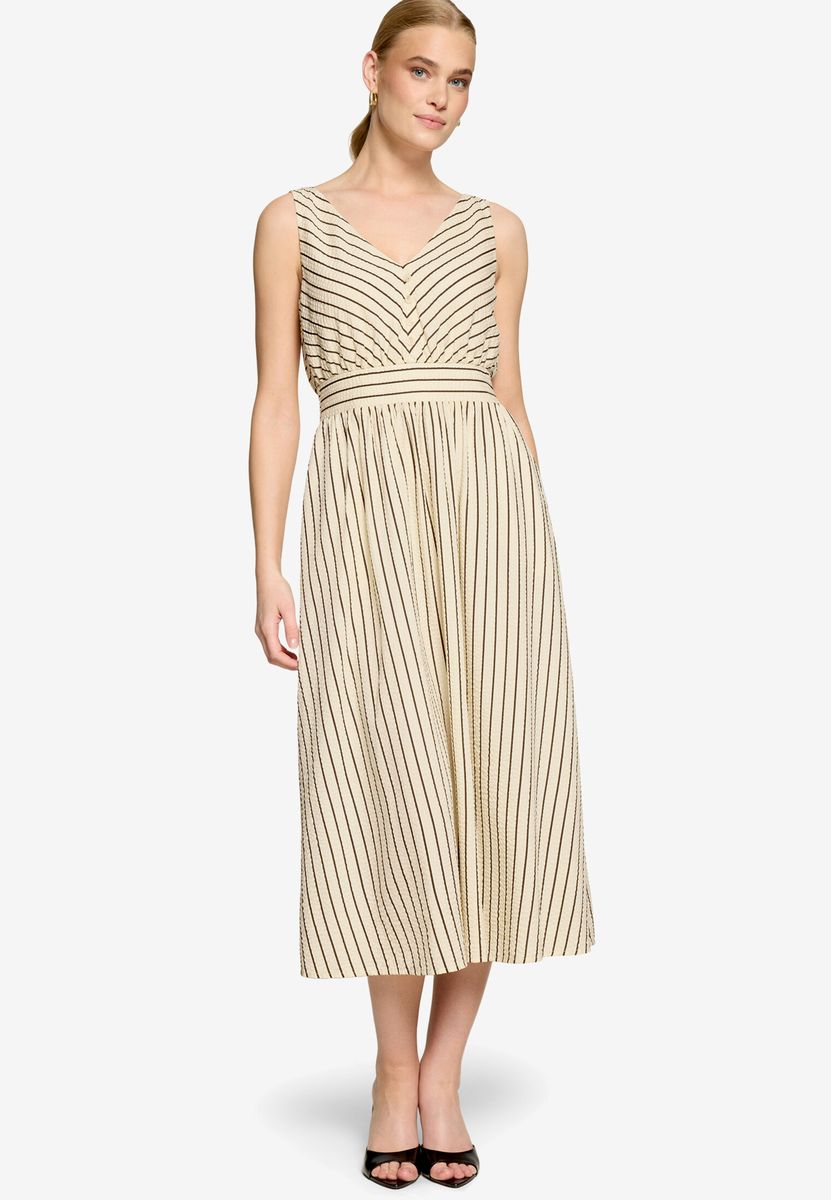 Gestreiftes Midikleid mit V-Ausschnitt