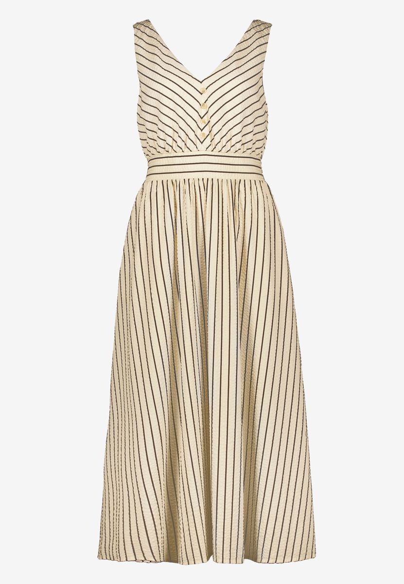 Gestreiftes Midikleid mit V-Ausschnitt