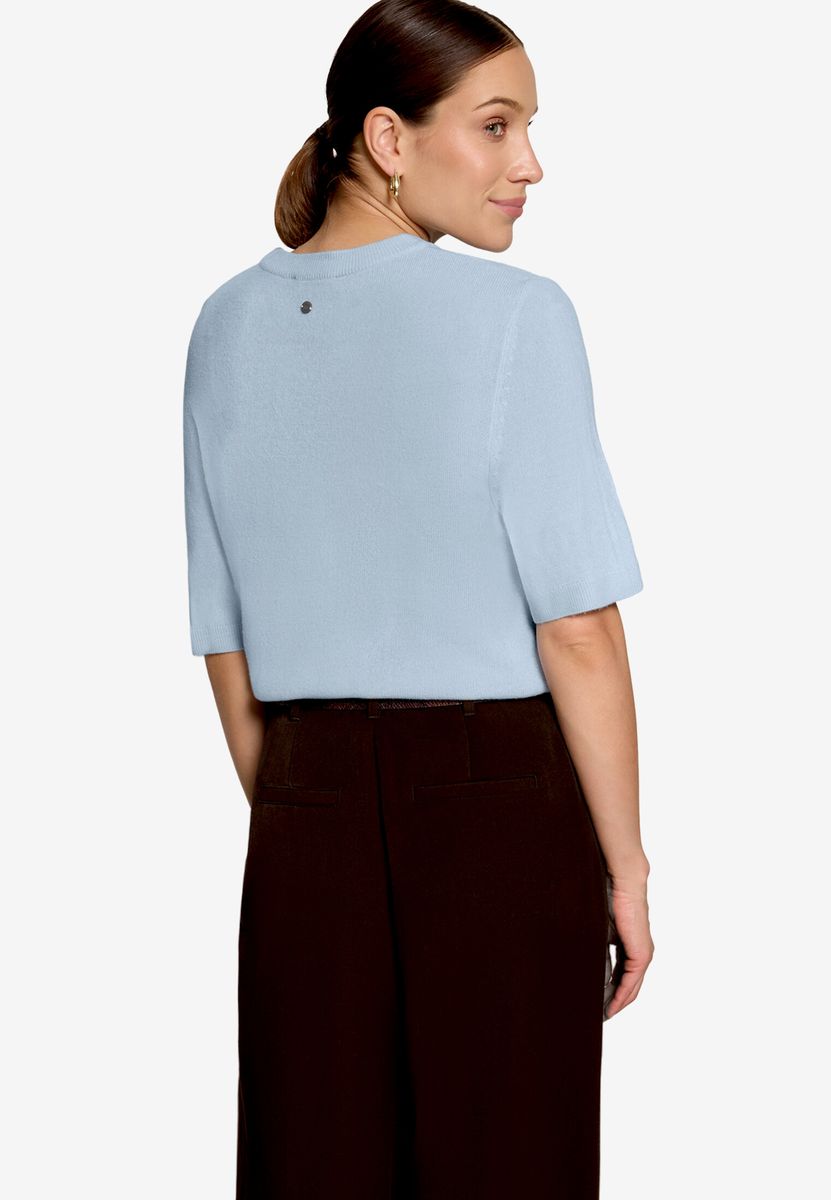 Feinstrick-Kurzarmpullover mit klassischem Rundhalsausschnitt