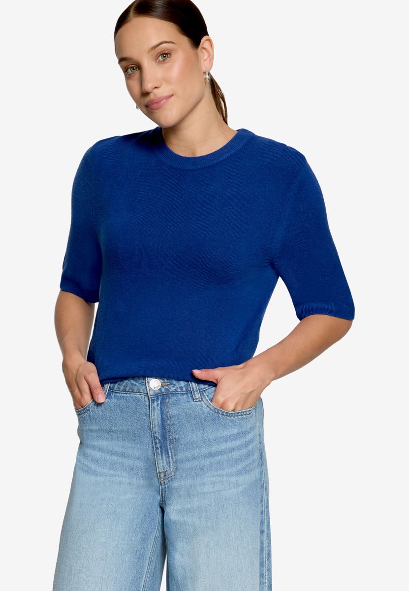 Kurzärmeliger Feinstrickpullover mit Rundhalsausschnitt