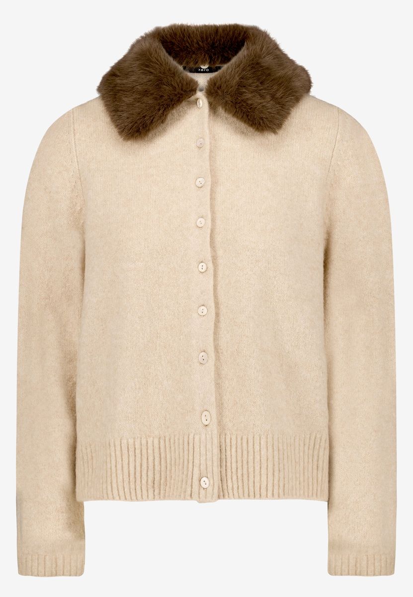 Strickjacke mit Kunstfellkragen