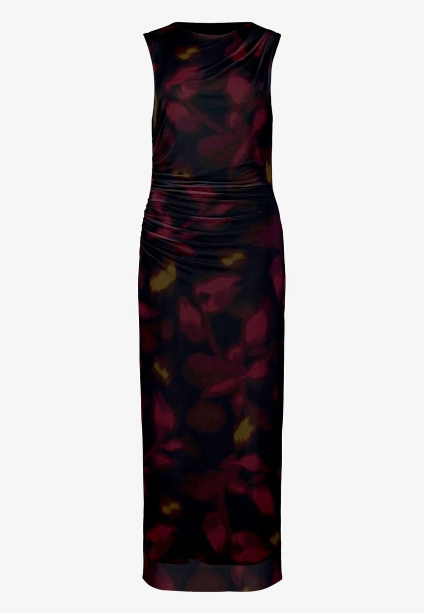 Drapiertes Mesh-Midikleid mit Blumenmuster
