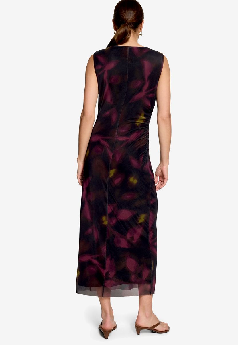 Drapiertes Mesh-Midikleid mit Blumenmuster
