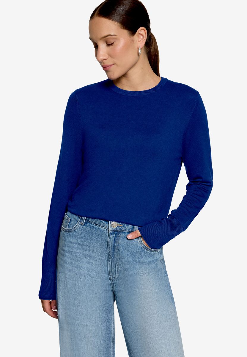 Klassischer Feinstrick-Pullover mit Rundhalsausschnitt