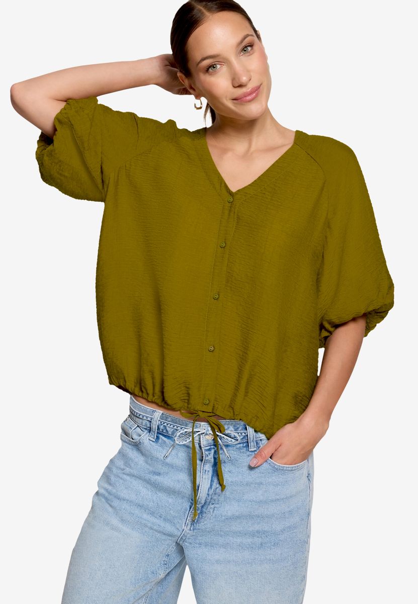 Strukturierte Blouson-Bluse mit Tunnelzug
