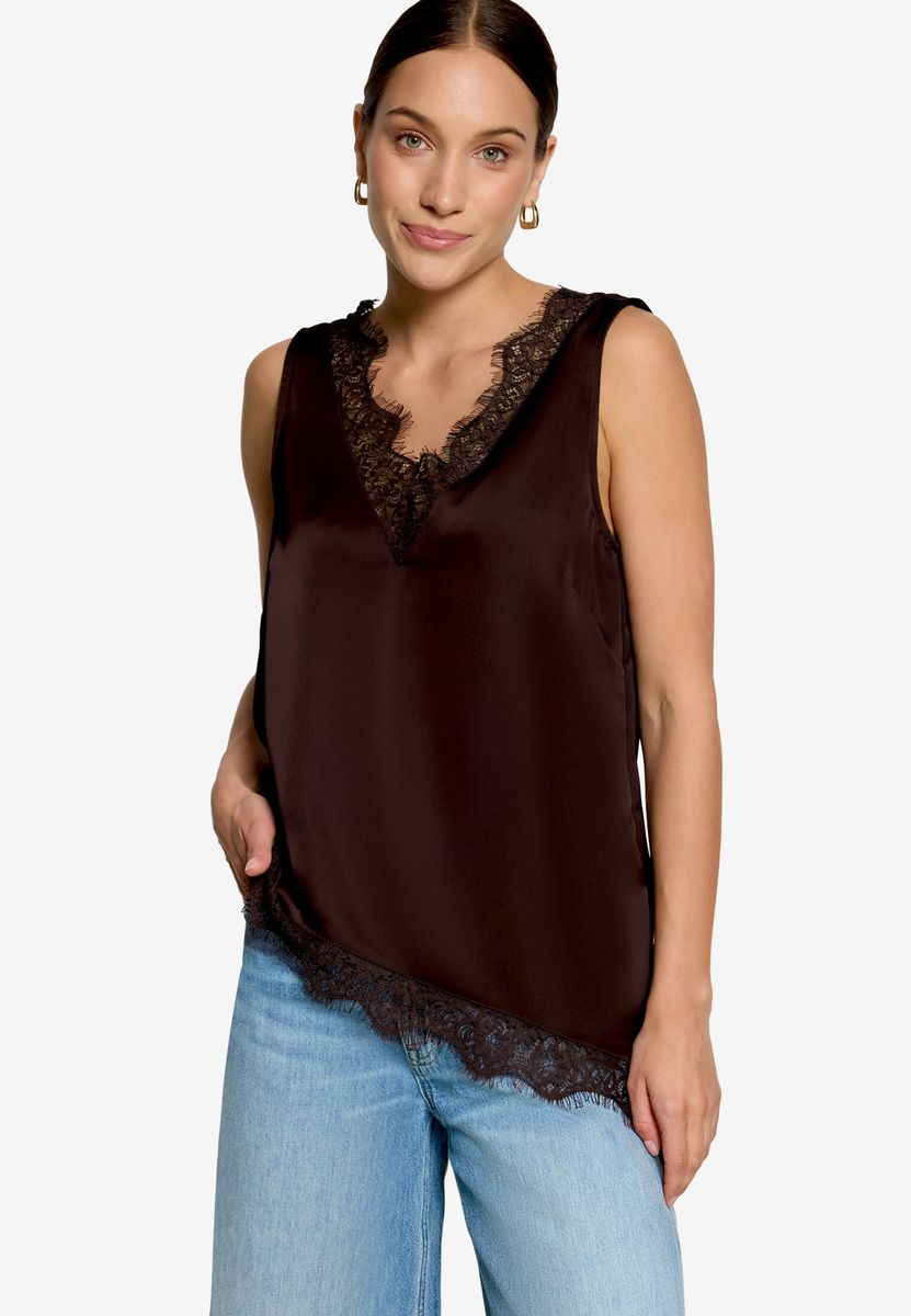 Elegantes Satin-Top mit Spitzenbesatz