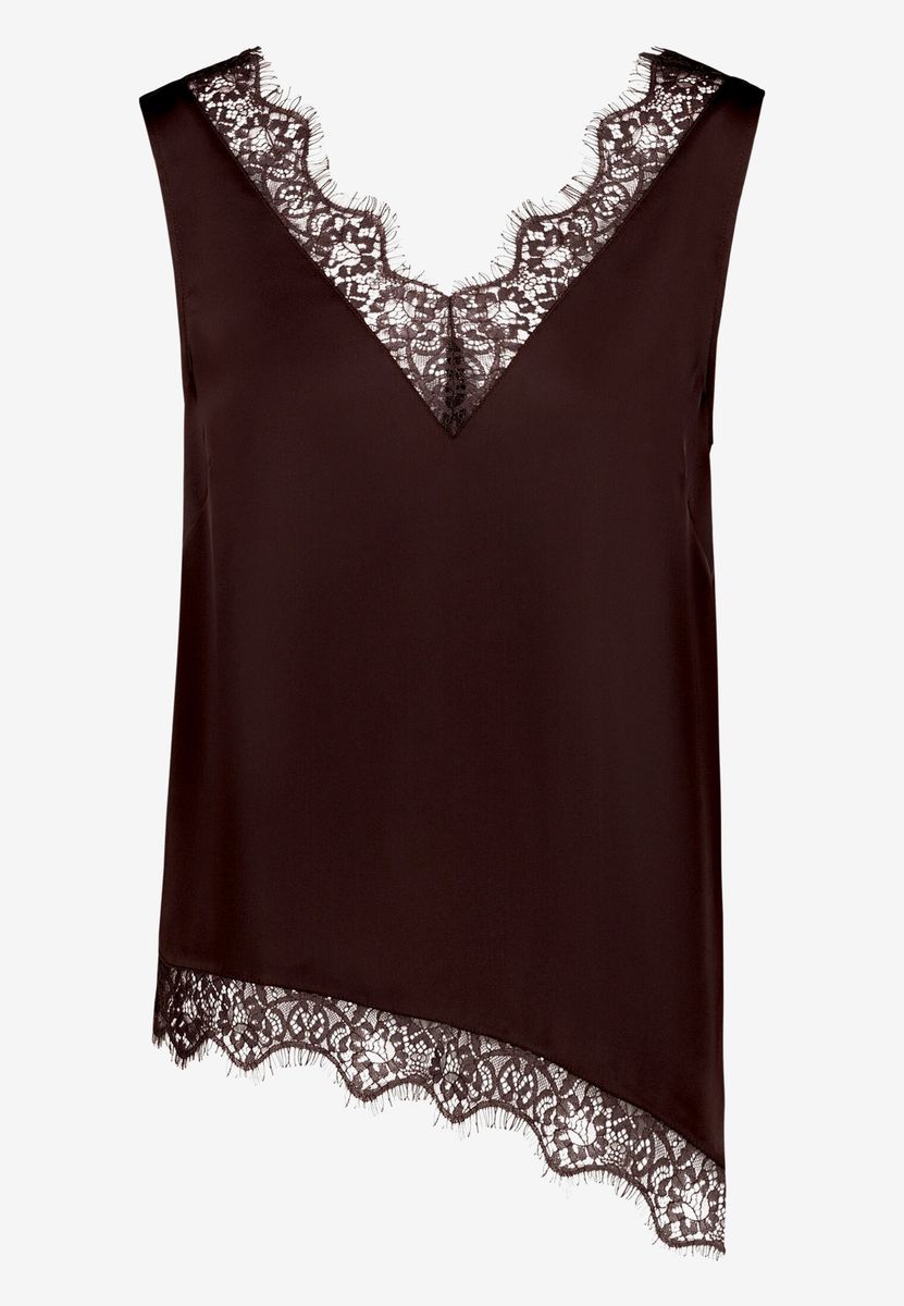 Elegantes Satin-Top mit Spitzenbesatz