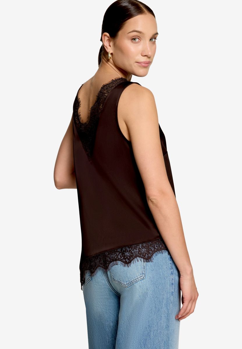 Elegantes Satin-Top mit Spitzenbesatz