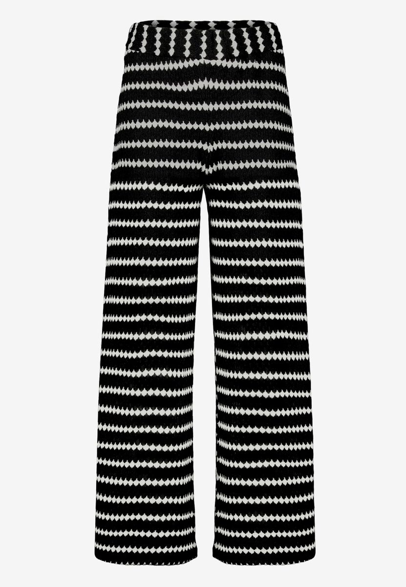 Strukturierte Gestreifte Strickhose Weites Bein