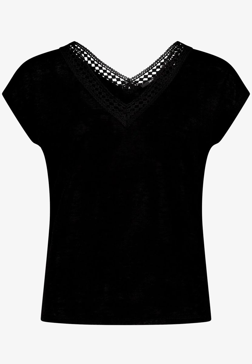 T-Shirt mit V-Ausschnitt und Spitze