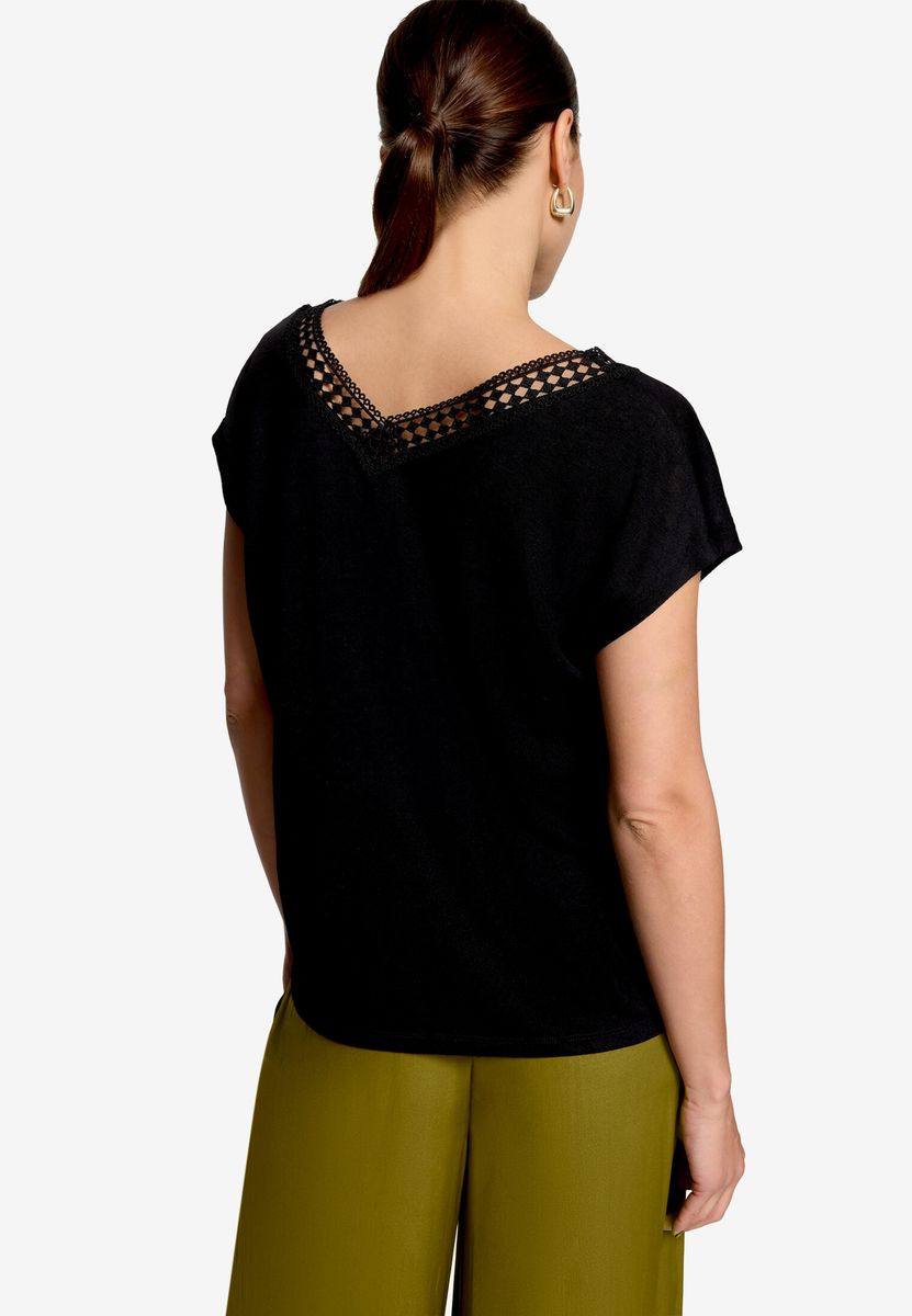 T-Shirt mit V-Ausschnitt und Spitze