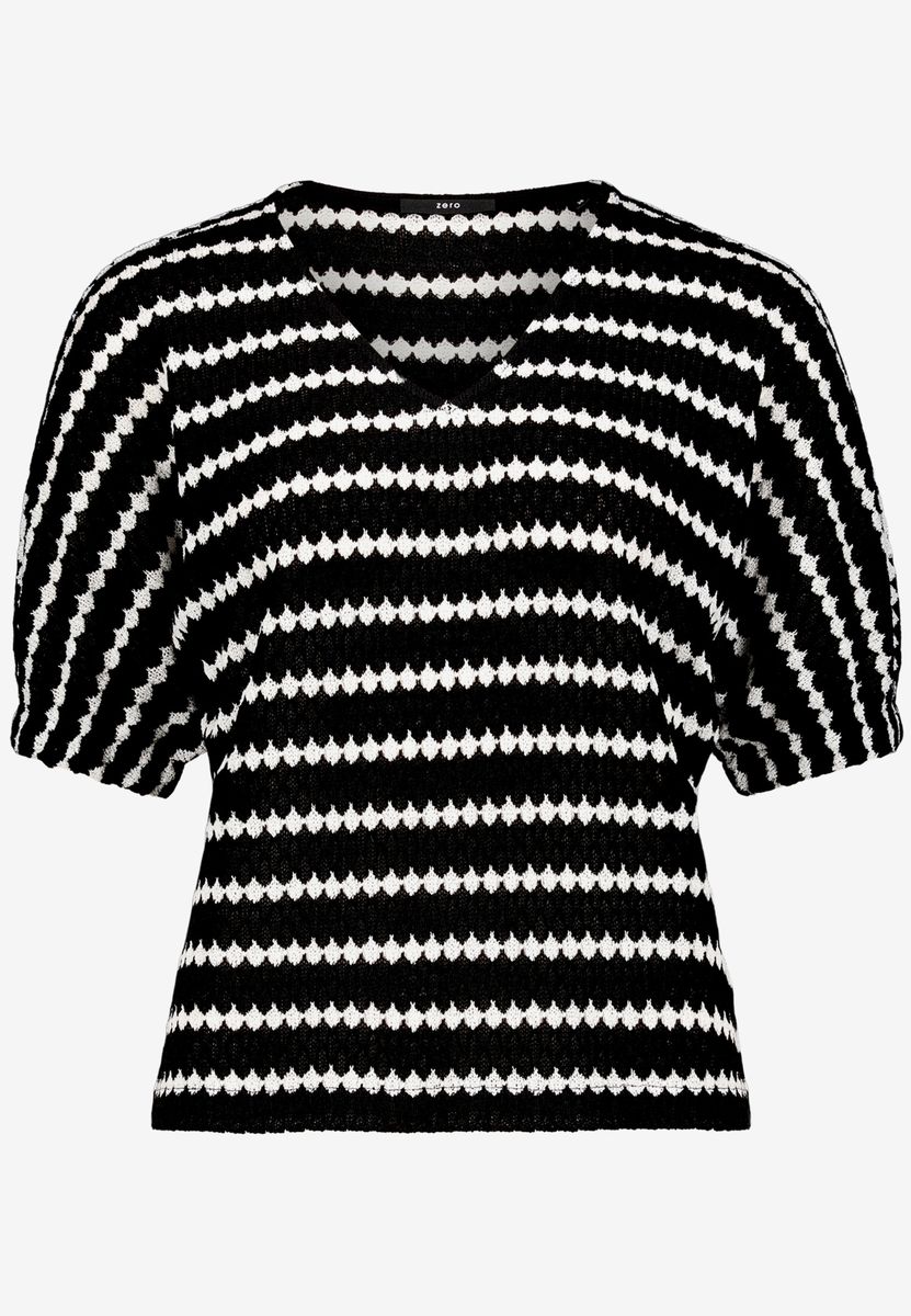 Strukturiertes V-Ausschnitt Strickshirt mit Streifen