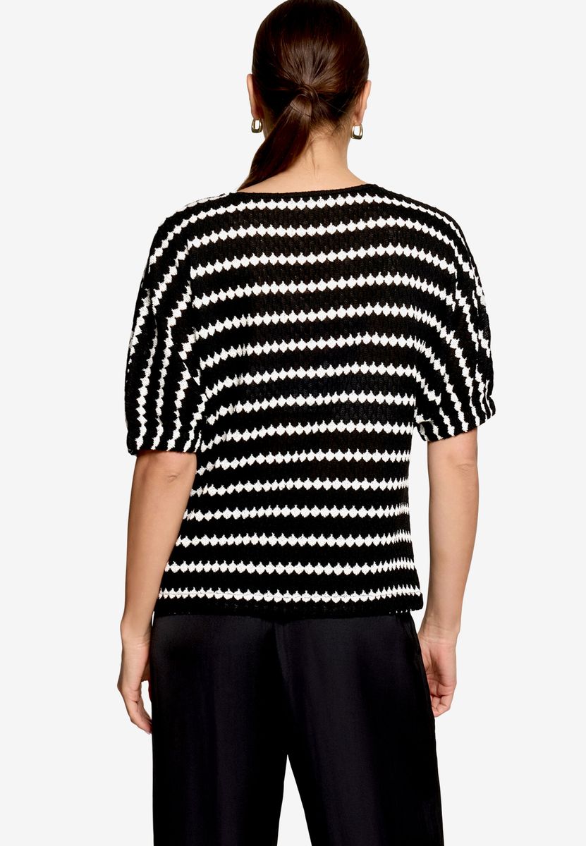 Strukturiertes V-Ausschnitt Strickshirt mit Streifen