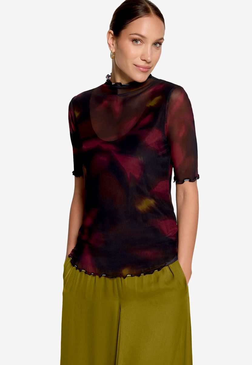 Transparentes Mesh-Top mit Blumenprint