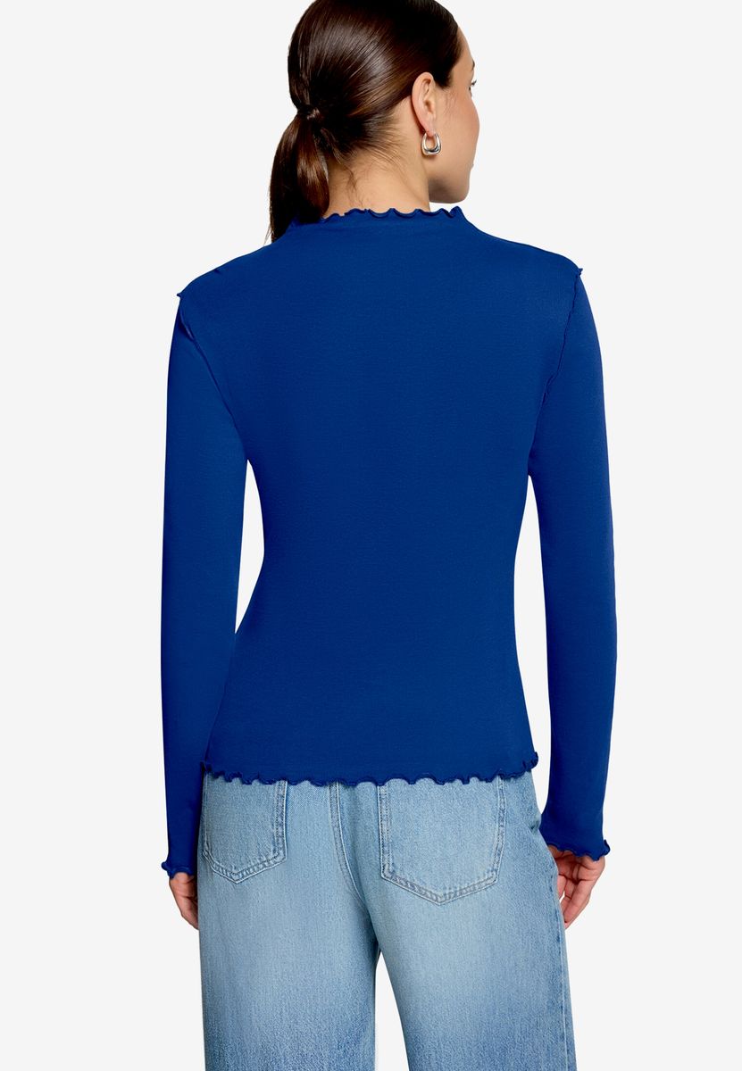 Langarmshirt mit Stehkragen und Wellensaum