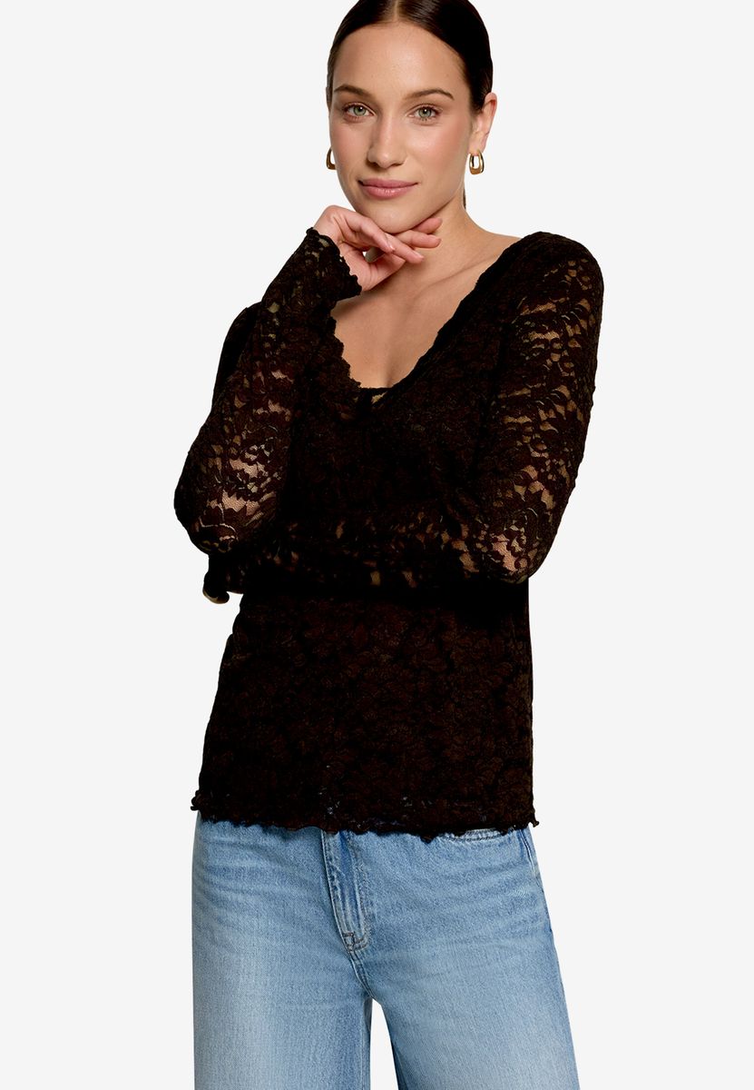 Elegantes Langarmshirt aus Blumenspitze
