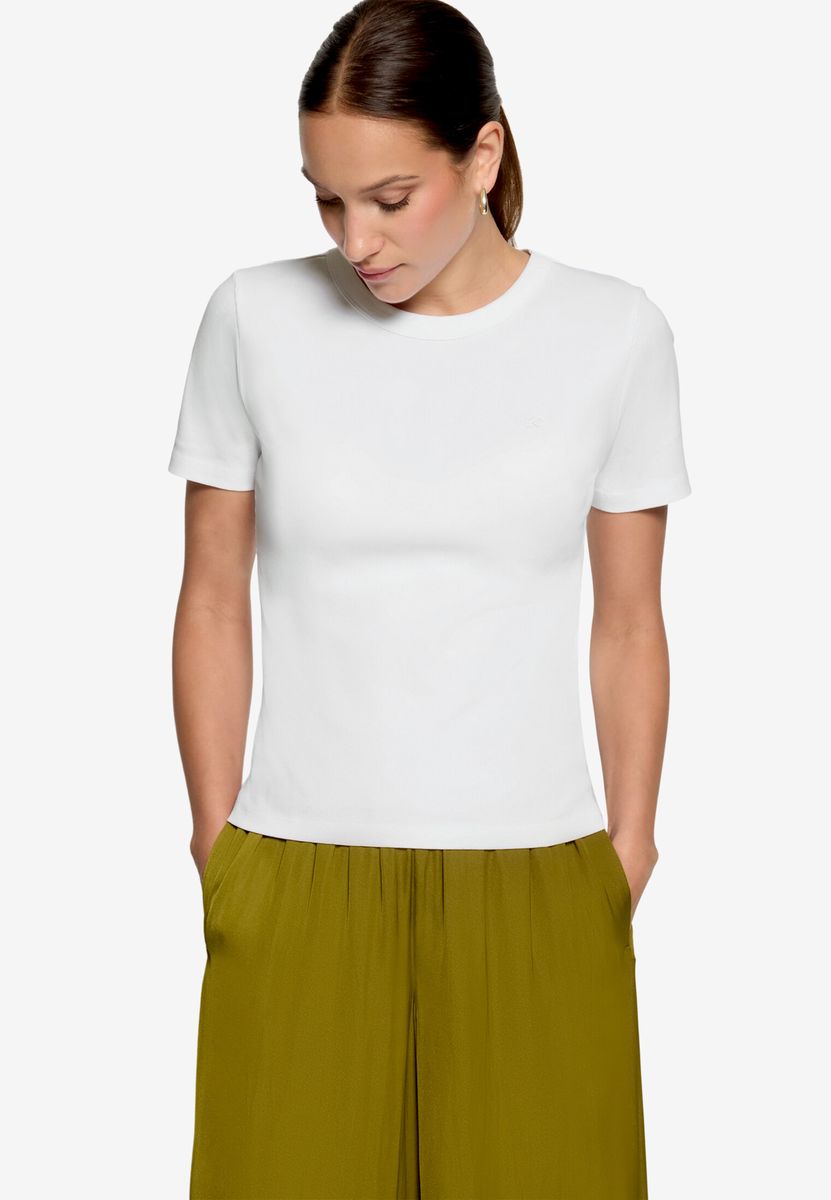 Feingeripptes T-Shirt mit Rundhalsausschnitt