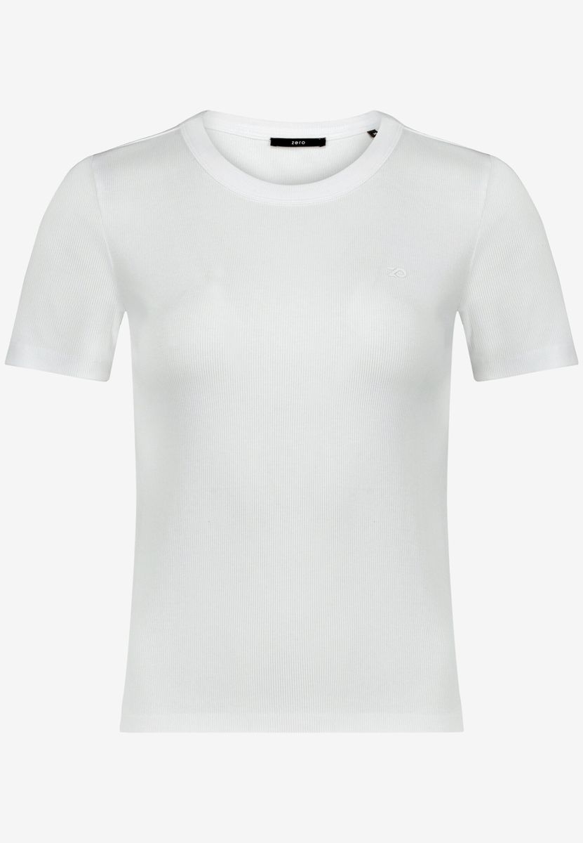 Feingeripptes T-Shirt mit Rundhalsausschnitt