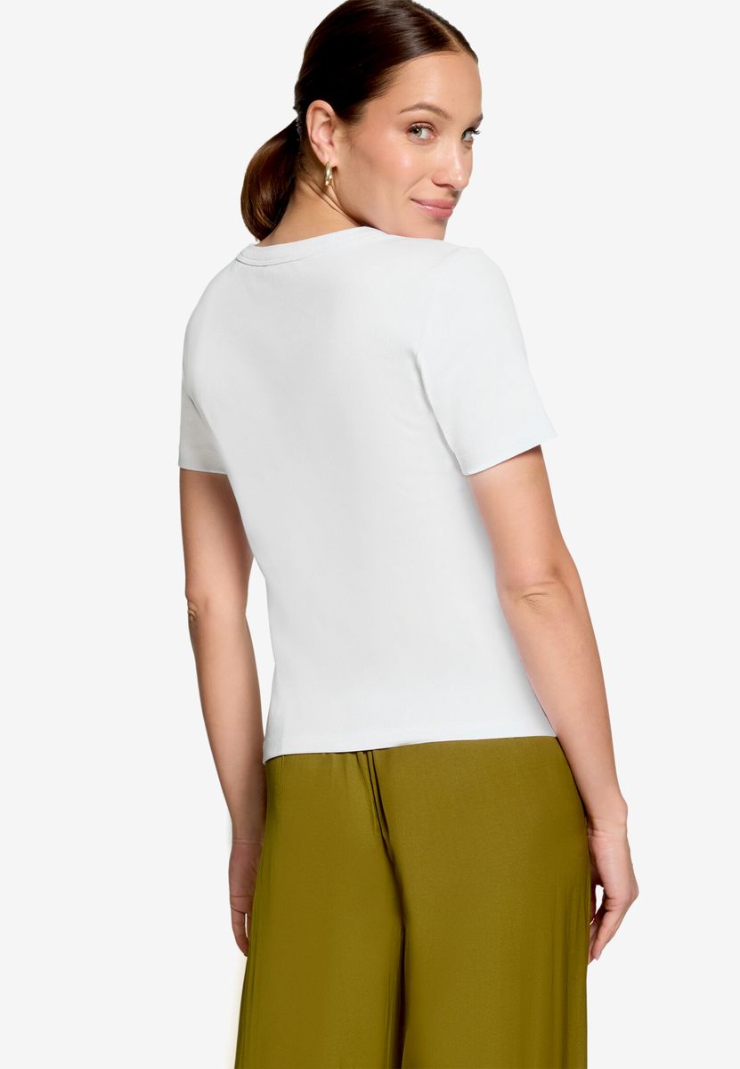 Feingeripptes T-Shirt mit Rundhalsausschnitt
