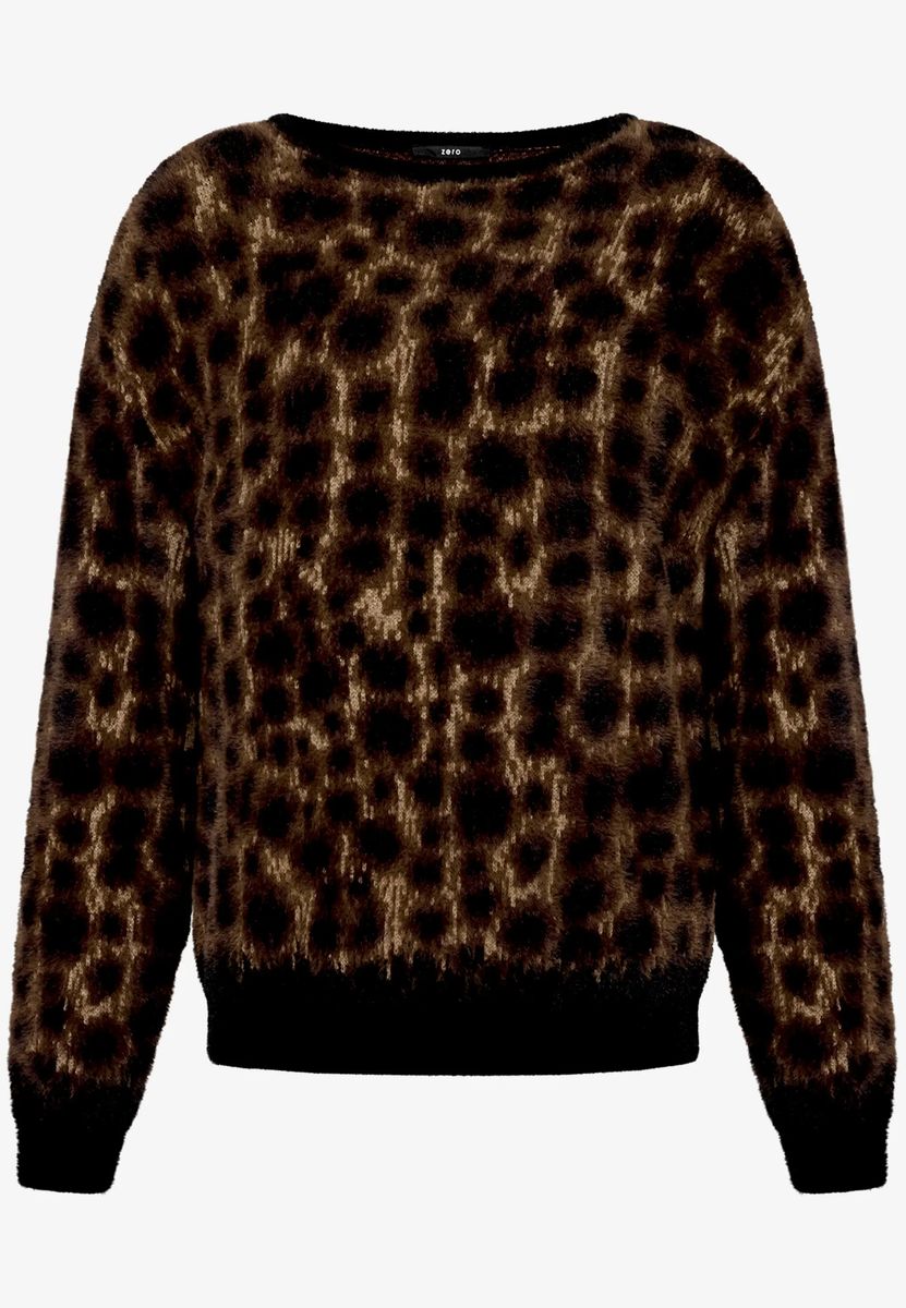 Flauschiger Crewneck-Pullover mit Leopardenmuster