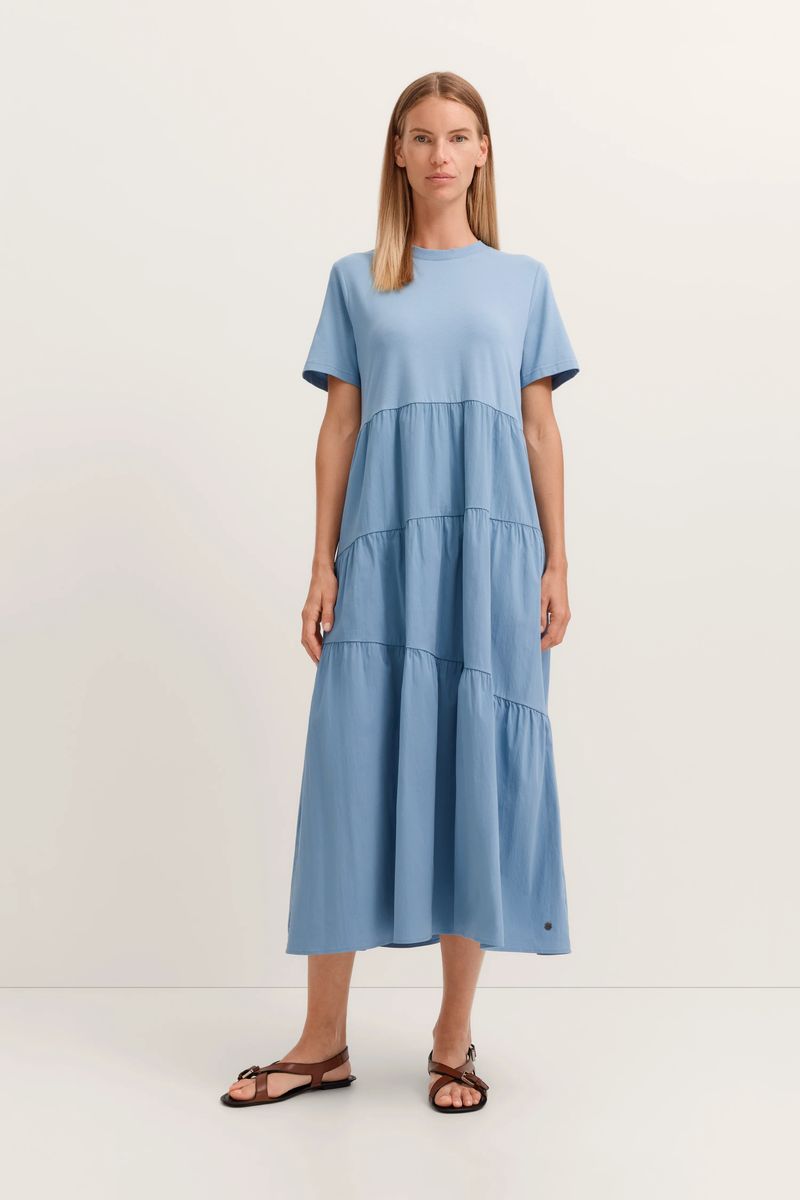 Asymmetrisch gestuftes Baumwoll-Midikleid