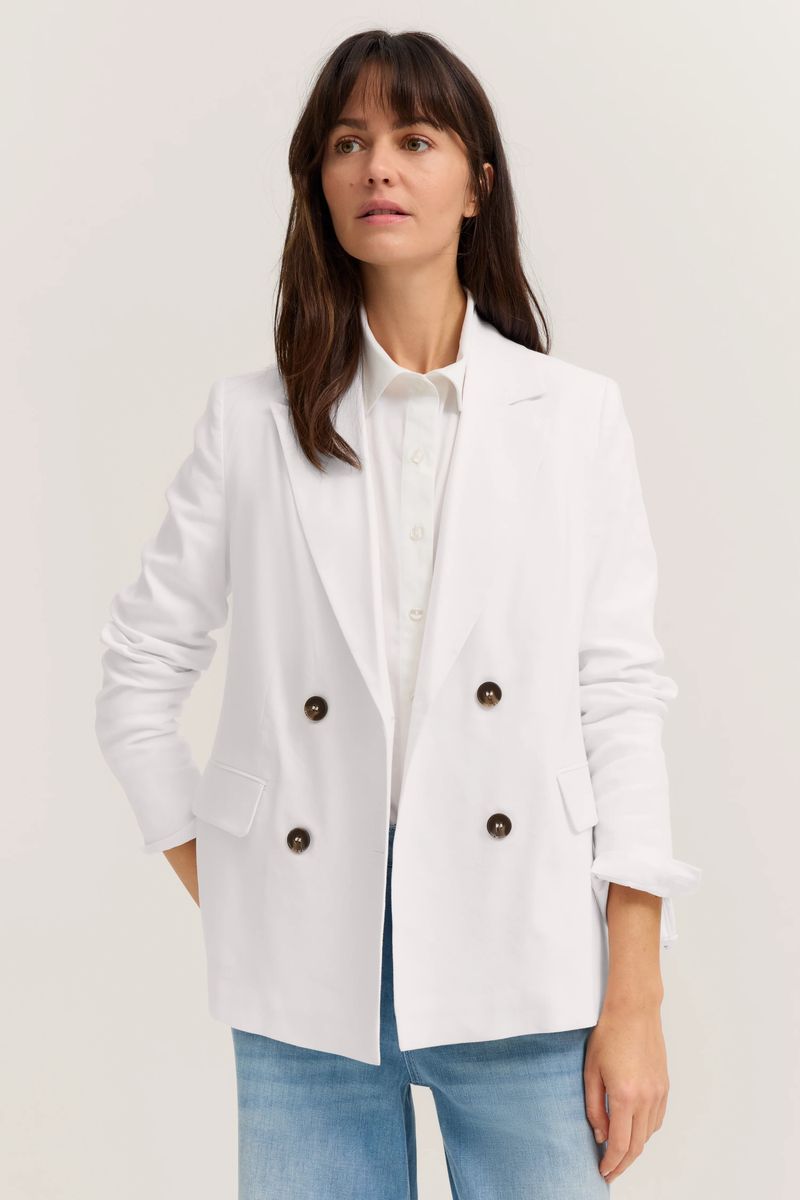 Zweireihiger Leinenmix-Blazer mit Revers