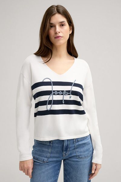 Maritimer V-Ausschnitt Streifenpullover