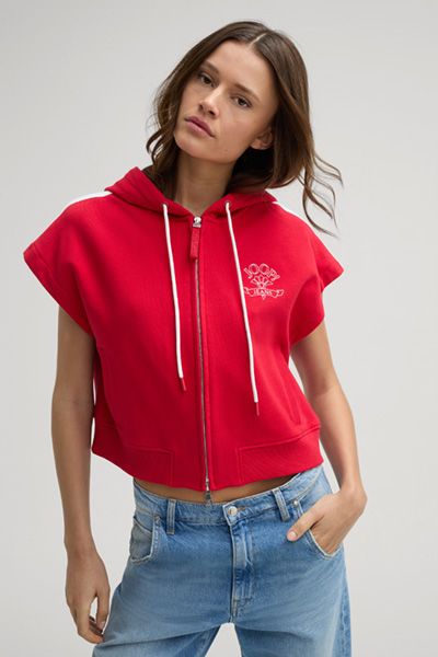 Kurze ärmellose Sweatjacke mit Kapuze