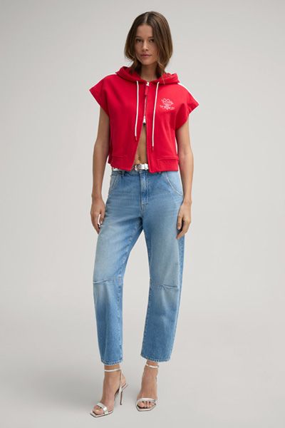 Kurze ärmellose Sweatjacke mit Kapuze