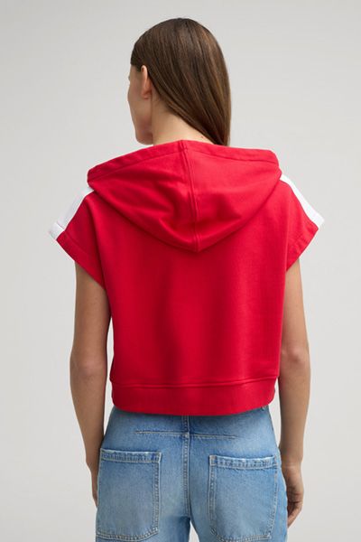 Kurze ärmellose Sweatjacke mit Kapuze