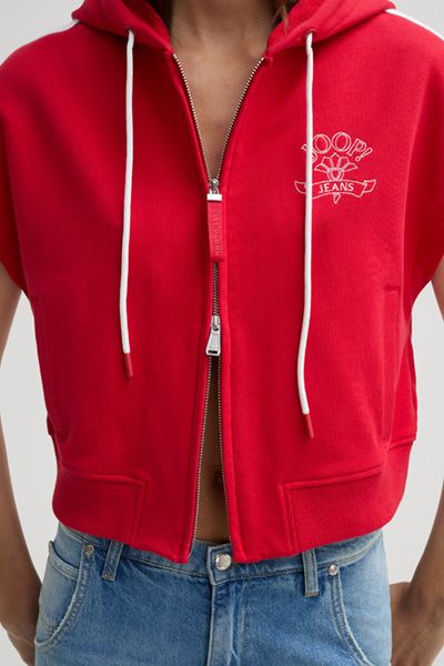 Kurze ärmellose Sweatjacke mit Kapuze
