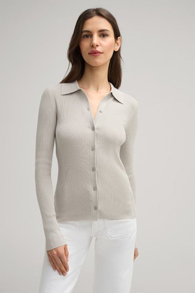 Langärmeliger Rippstrick-Polo-Cardigan