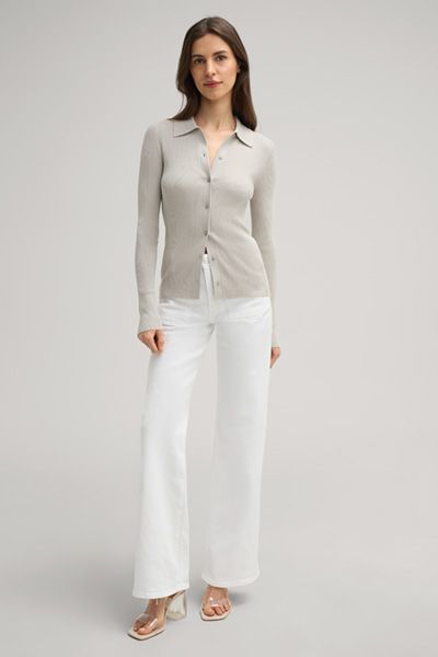 Langärmeliger Rippstrick-Polo-Cardigan