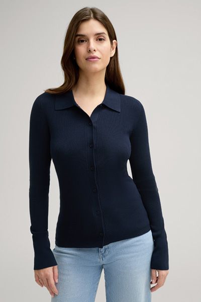 Eng anliegendes Rippstrick-Poloshirt