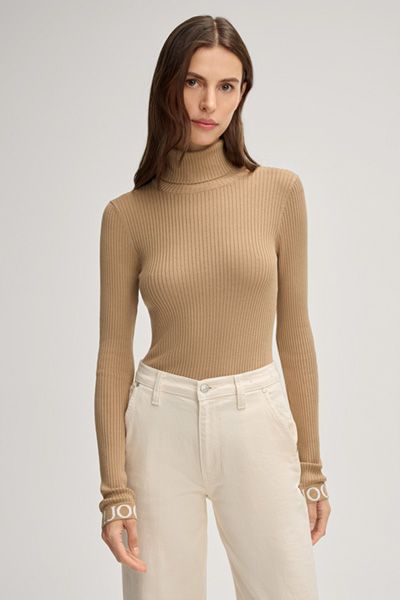 Rippstrick-Rollkragenpullover mit Logo-Details