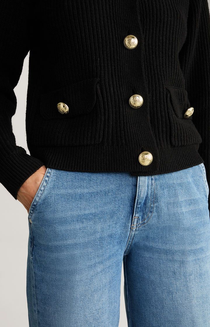 Rippstrick-Cardigan mit Goldknöpfen