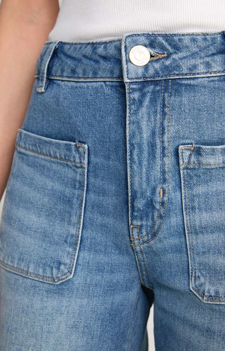 Hochtaillierte Wide-Leg-Jeans mit Taschen