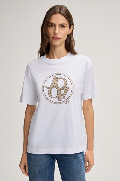 Baumwoll-T-Shirt mit Logo-Print und Ziersteinen