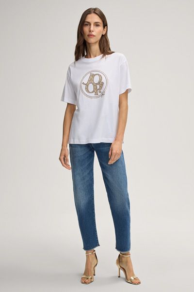 Baumwoll-T-Shirt mit Logo-Print und Ziersteinen