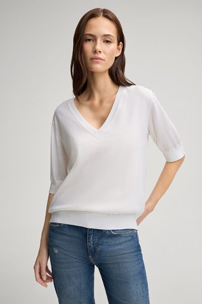 Kurzärmliger V-Ausschnitt-Wollpullover