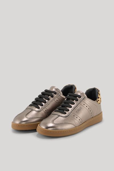 Metallic-Leder-Sneaker mit Leoparden-Detail