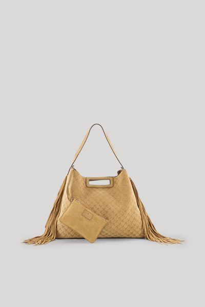 Große geprägte Wildledertasche mit Fransen
