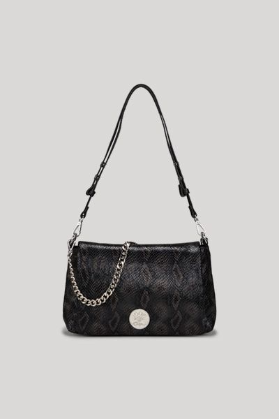 Schultertasche in Schlangenleder-Optik mit Kette